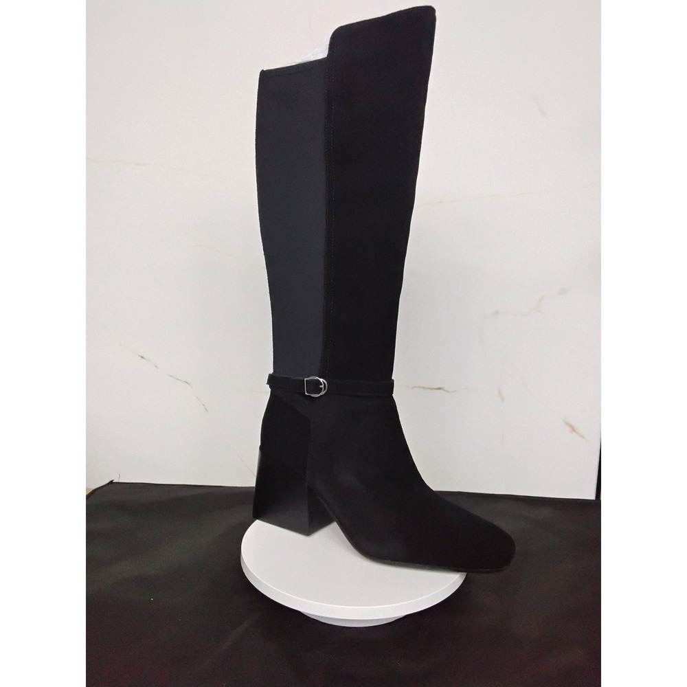 Blondo Twyla Tall Waterproof Suede Boots Black Square Toe Block Heel Size 9.5